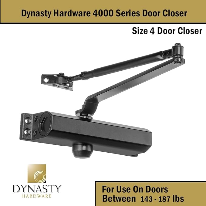 Dynasty Hardware Door Closer, Commercial Hydraulic Closer, Self-Closing, Spring Size 4, Surface Mount, Sprayed Duronotic Bronze, Series 4000