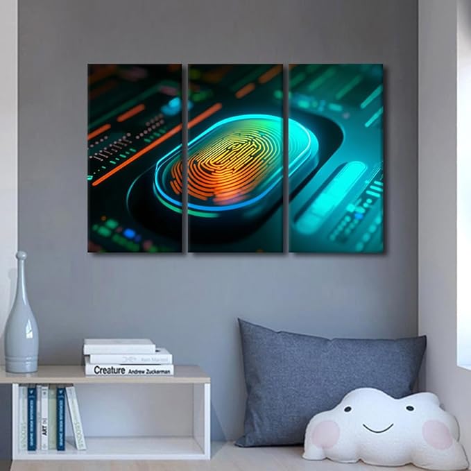 TUMOVO 3 Panel Modern Wall Art Concept of Cybersecurity and Data Protection, Security System Posters and Prints for Home Wall Decorations, Stretched Framed Ready to Hang, 42" Wx28 H