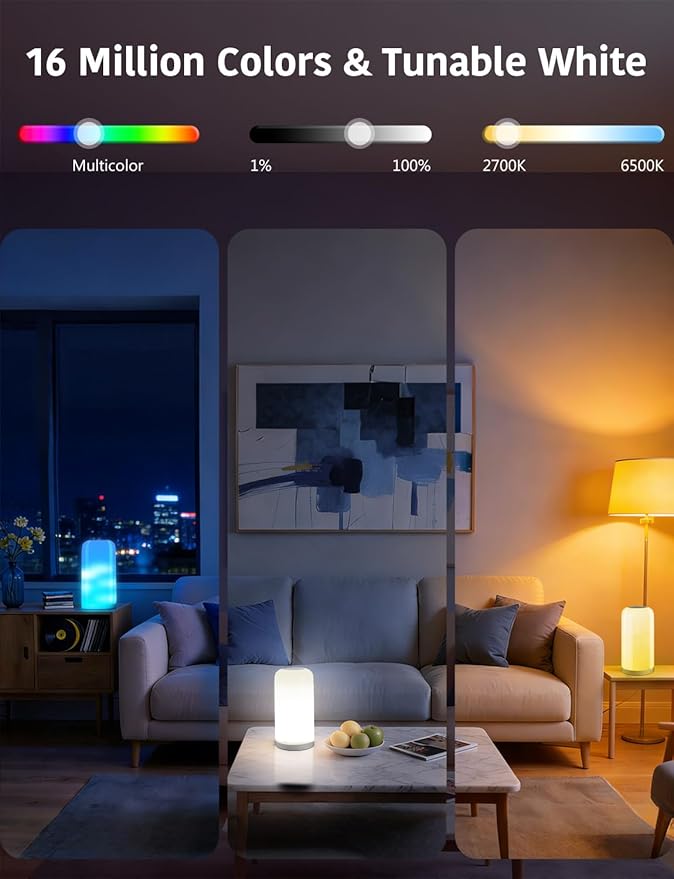 DAYBETTER BGRIC Smart Bedside Lamps, Touch Lamps for Nightstand, Compatible with Alexa and Google Home, LED Lamp with 70+ Scene Mode, Color Changing Lamp for Bedroom Living Room(2.4GHz WiFi Only)