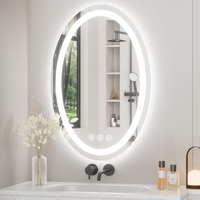 24"x36" Oval LED Mirror for Bathroom,Lighted Bathroom Vanity Mirror with Lights - Anti-Fog,Front Light and Backlit, Dimmable, 3 Colors,Mirror with Touch Sensor,Espejos para Baños