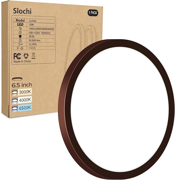 1PACK LED Flush Mount Ceiling Light Fixture, 3000K-4000K-6500K & 100W Equivalent Modern Kitchen Recessed Ceiling Lamp 12W 1200Lm 6.5 Inch Closet Round Surface for Bathroom Laundry-Oil-Rubbed Bronze