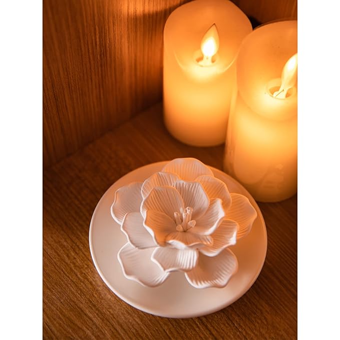Essential Oil Passive Flower Diffuser -Non-Electric Porcelain Aromatherapy Diffusers for Small Mini Room, Desk Decorative, Bathroom (Hibiscus)