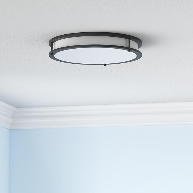 ASD LED 16" Round Flush Mount Lighting, Close to Ceiling Light Fixture | 3CCT, Dimmable, Energy Star, ETL Listed | 24W 1854LM 3000-5000K 120V | Low Profile Double Ring Lamp | Black, 2 Pack
