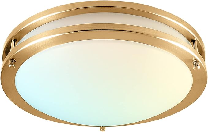 LUXRITE 12 Inch LED Flush Mount Ceiling Light, 5 Color Selectable 2700K | 3000K | 3500K | 4000K | 5000K, Dimmable Ceiling Light Fixture, 14W, 1120 Lumens, Energy Star, ETL Listed, Brushed Brass