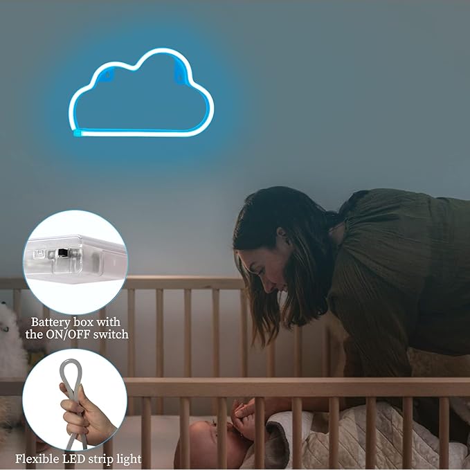 Cloud Neon Sign Blue Cloud Light Sign for Wall Decor,Battery or USB Powered Clouds Shaped LED Sign Decoration Lights for Bedroom Aesthetic Teen Girl Kid Room Christmas Birthday Wedding Party