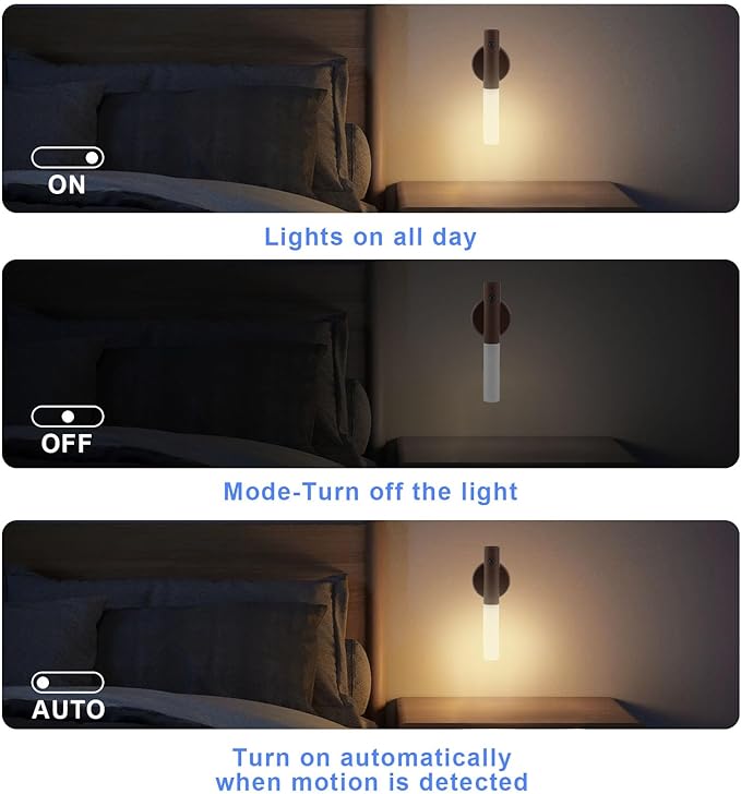 LANDGOO LED Magnetic Wall Sconces Lights Automatic Motion Sensor Wireless Wall Mounted Lamp Rechargeable Battery Operated Indoor 360° Rotation for Bedroom Living Room (Black Walnut Wood 1PC)