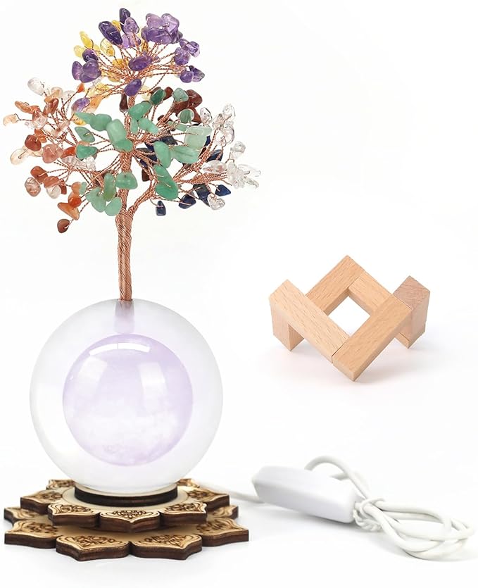 Crystal Tree of Life Gemstone Tree Decor, 7 Chakra Healing Tree with Multicolor Night Light for Meditation, Positive Energy, Home Decor, Office, Desk Decor, Spiritual Gift for Women Men