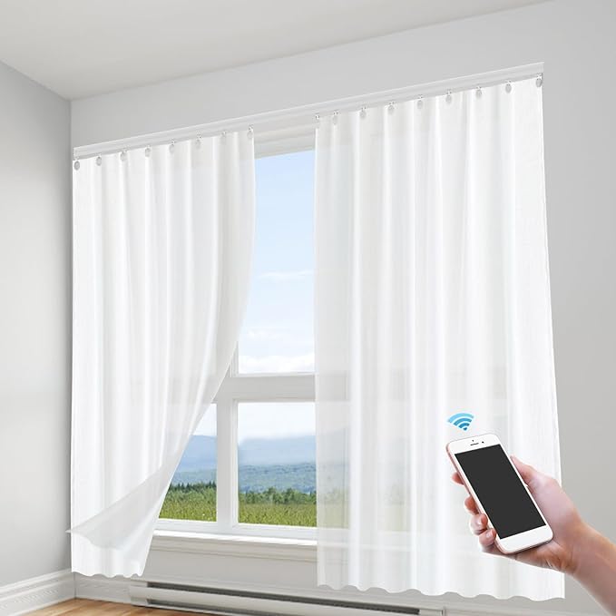 Electric Curtain Track, Retractable Motorized Curtains Rod From 7-13.78ft, Automatic Curtain Opener with controller/Voice Control, Smart Curtains System for I-Rrail and U-Rail (For 7-13.78ft)