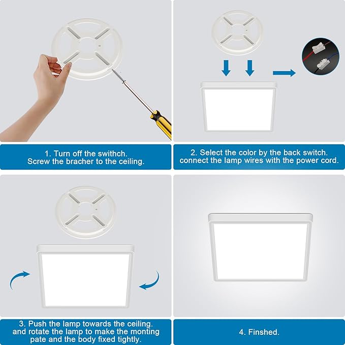 DELIPOP 12 inch Dimmable LED Flush Mount Ceiling Light Fixture with Remote Control, 24W 3000K-6500K Adjustable Color Temperature, Ultra-Thin Ceiling Lamp for Bedroom Kitchen Hallway Living Room
