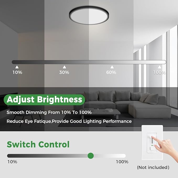 zemty 2Pack 13 inch Black LED Flush Mount Ceiling Lights, Dimmable 5 Color Temp (3000K-6500K), 24W 2400LM Bright Round Light Fixture for Kitchen Bathroom Bedroom Office