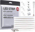 BTF-LIGHTING FCOB COB LED Strip IP67 Waterproof Flexible High Density Uniform Diffused Neon Light 16.4FT DC24V Cool White 6000K 480LED/m CRI 90+ for Indoor Decor(No Adapter or Controller)