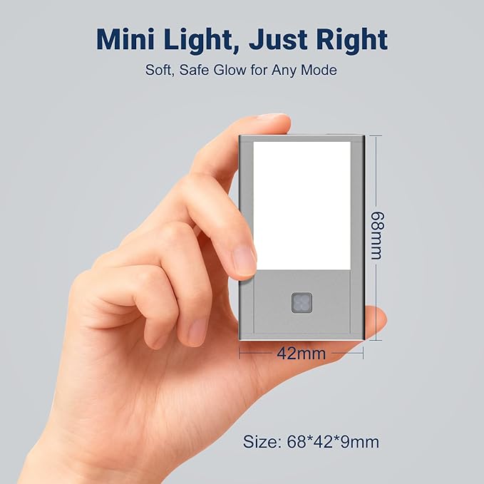 V4light Rechargeable Motion Sensor Night Lights, 4-Pack - Painted Grey Aluminum Alloy, Ultra-Compact Magnetic Mount, 3000K Warm White Glow, Ideal for Hallways, Bedrooms, Stairs & Nightly Use