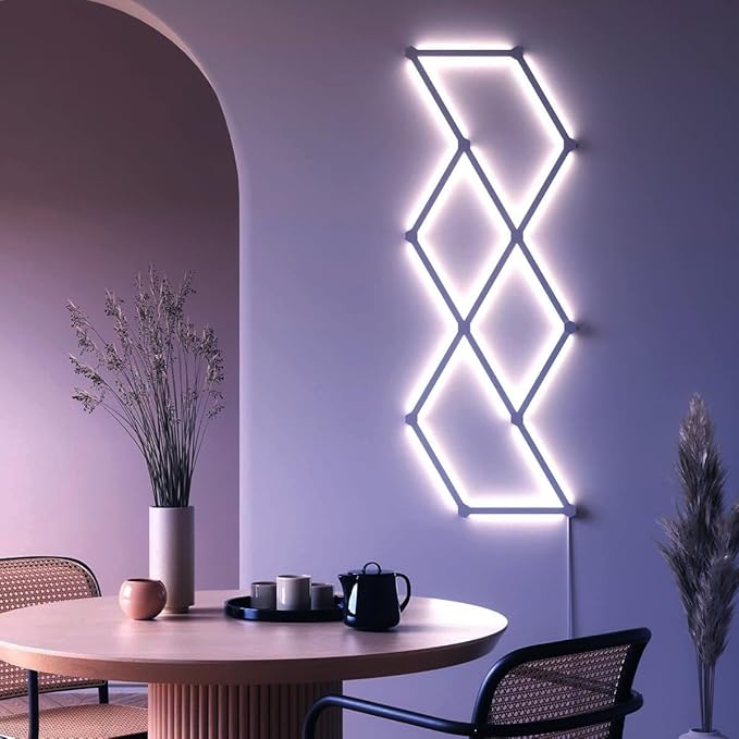 RGBIC Smart WiFi Glide Wall Light, Compatible with Alexa and Google Assistant, 16M+ Colors, Music Sync, Gaming Room/Bedroom Decor Lights(6 White Lines Light)