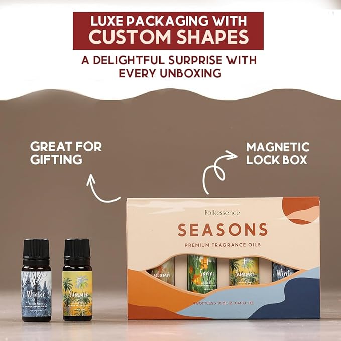 Folkulture Essential Oils for Diffuser for Home | Set of 4 Essential Oil | Diffuser Oils Scented | Essential Oils for Candle Making | Diffusers Fragrance Oils for Soap Making - Seasons