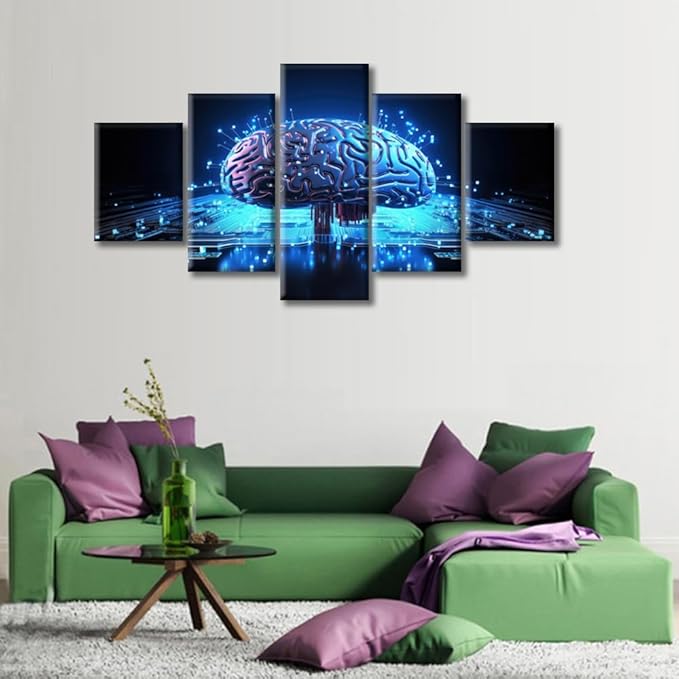 Brain Nervous System Canvas Paintings Abstract Human Brain Bedroom Wall Art 5 Pieces Brain Picture Wall Art Modern Artwork Ready to Hang for Living Room Office, (60"Wx32"H)