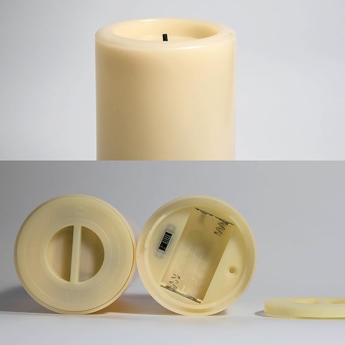 CANDLE CHOICE Outdoor Battery Operated Flameless Candles with Remote Timer Waterproof Flickering Plastic Electric LED Pillar Lights for Lantern Patio Garden Wedding Party Decorations D3”xH6” 2 Pack