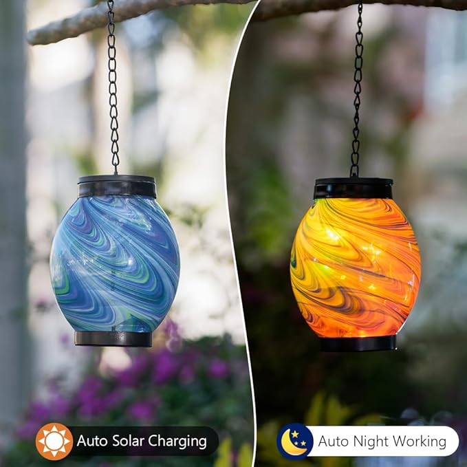 Solar Hanging Lanterns Outdoor, Waterproof Solar Glass Lights, Color Changing Led Lamp Light for Garden Yard Tree Home Xmas Decor