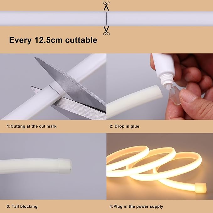 AC 110V COB LED Strip Lights 98.4ft, 3000K Warm White LED Rope Light Outdoor Waterproof, 10W/M CRI 90+ Flexible Cuttable, for Bedroom, Living Room, Garden, Commercial, House