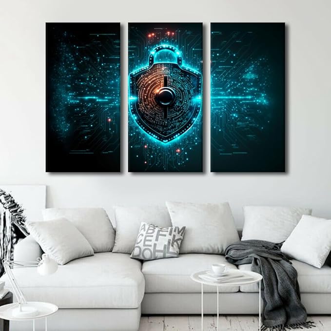 Modern Wall Art 3 Panel Binary Code Lock Pictures Print on Canvas for Living Room Wall Decoration, Framed Wall Art Conceptual Artwork Gallery-Wrapped Ready to Hang, 60" Wx40 H