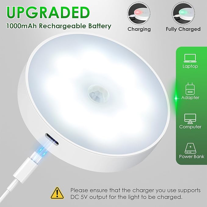 Motion Sensor Puck Light with Remote, Wireless Dimmable Under Cabinet Lighting, Rechargeable Magnetic Closet Night Light, 4-Pack, Neutral White