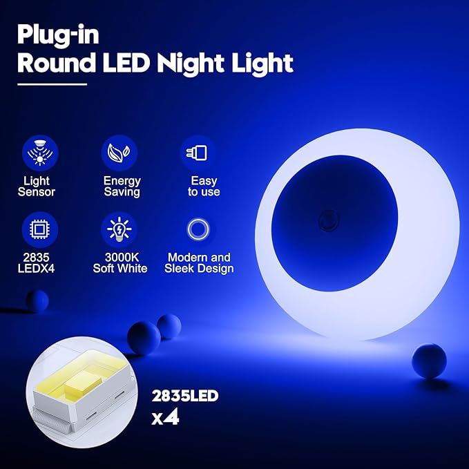 Night Light, Night Lights Plug into Wall, Dusk to Dawn Sensor, Blue Led Night Light 0.5W, 2 Pack Nightlight for Adults, Bedroom, Bathroom, Hallway, Kitchen