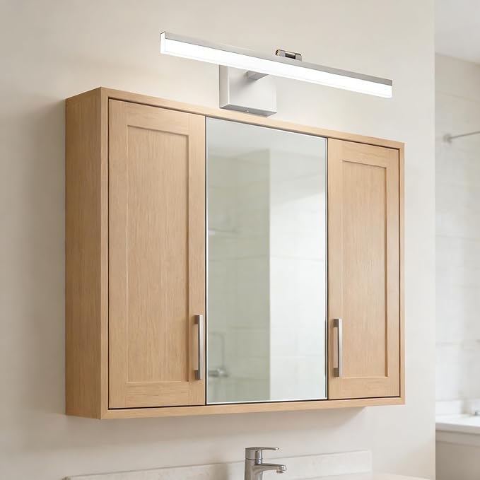 SOLFART Vanity Lights for Bathroom: 24 Inch Bathroom Lighting Fixtures Over Mirror- Brushed Nickel 6000K LED Hardwired Adjustable 180 Degree Light Bar IP44 ETL
