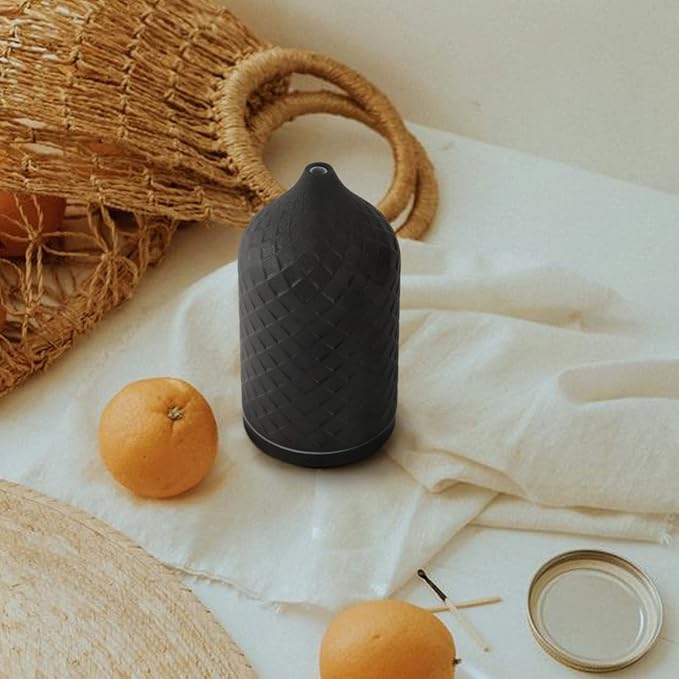 Essential Oil Diffuser for Home, Ceramic Aromatherapy Diffuser for Essential Oils, 120ml Oil Diffuser with Waterless Auto-Off and 7 LED Lights for Large Room Yoga Spa (Black)