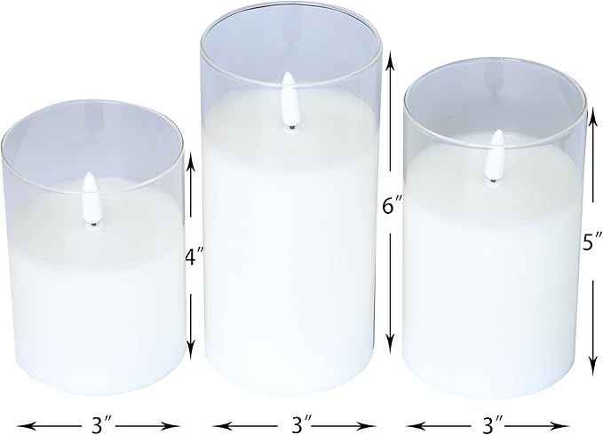CANDLE CHOICE Real Wax Battery Operated Flameless Pillar Candles with Remote Timer Clear Glass Shell Realistic Black Wick Flickering Electric LED Lights Wedding Halloween Christmas Decorations 3 Pack