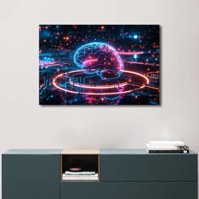 TUMOVO Digital Brain Wall Decor for Living Room Science and Technology Canvas Printing Wall Art Neural Networks Pictures for House Wall Decorations for Bedroom Modern Print 24" Wx36 Hx1 Panel