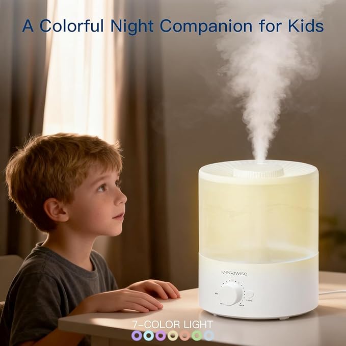 MegaWise Cool Mist Humidifiers for Babies, Bedroom, Nursery, Home and Office | Super Quiet Ultrasonic Vaporizer, Large Top-Refill 1.5L, Essential Oil Diffuser, Auto Off, Easy Clean (2 Pack)