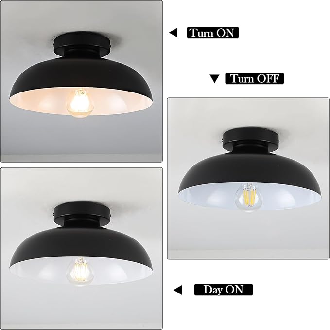2 Pack Industrial Ceiling Light, Black Flush Mount Ceiling Light 12 Inch Kitchen Light Fixtures for Hallway Bedroom Entryway Porch Foyer Bathroom Laundry Room