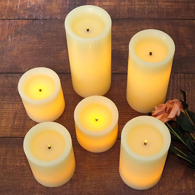 Wondise Flameless Flickering Candles with Remote & Timer, Battery Operated Real Wax with Optical Fiber Wick 6PCS LED Candles for Thanksgiving Christmas Home Holidays Decoration(D3 x H3 4" 5" 6" 7")