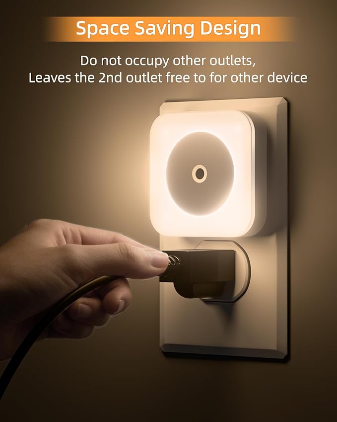 4-Pack LED Night Lights Plug into Wall,Bright Nightlight Auto-On/Off and Dimmable,0.5W Plug in Socket Night Light,Smart Sensor,Daylight White,for Adults Kids Bedroom Bathroom Hallway Kitchen Decor (4)