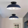 2 Pack 12 Inch Metal Semi Flush Mount Ceiling Light Fixture Industrial Small Ceiling Lights Kitchen Lighting Fixtures Ceiling with Navy Blue Shade for Hallway Entryway Bedroom Foyer Bathroom Laundry
