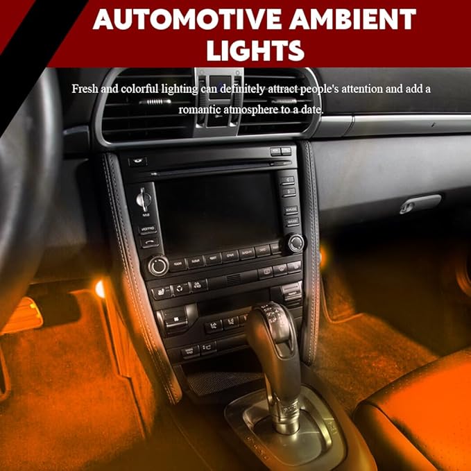 Car Interior LED Lights, Automotive Ambient Neon Light Kit with USB Port, Automotive Under Dash Decoration Night Lamp for Men and Women, 4 in 1 Decoration Lights for Car, Garden, Home, Part (Orange)