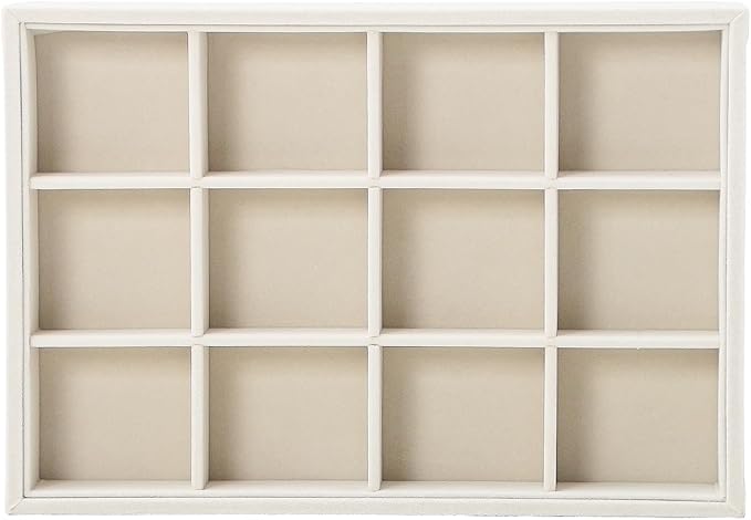 Beige 12Grid Bedside Organizer - Multi-use Holder for Jewelry, Sunglasses, Phone, Watch, Perfume, Lipstick - Nightstand & Desk-top Catchall Tray