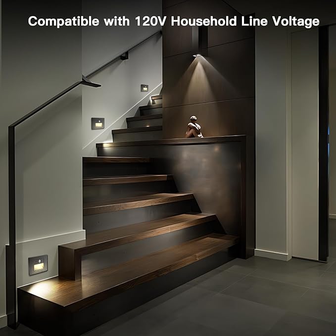 12-Pack Horizontal LED Step Lights, Motion Sensor & Dusk to Dawn, IP65 Waterproof, 3000K-5000K Adjustable, Anti-Glare Louvered, 3W 120V Stair Lights Indoor Outdoor, Bronze, ETL Certified