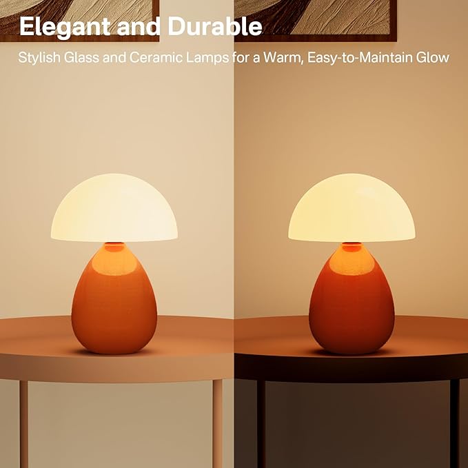 Mushroom Lamp Table Lamp for Bedroom,Ice Crackle Desk Lamp Bedside Small Lamps for Living Room Night Stands,Table Lamps Cute Modern Mid Century Lamps (Orange-Ice Crackle)