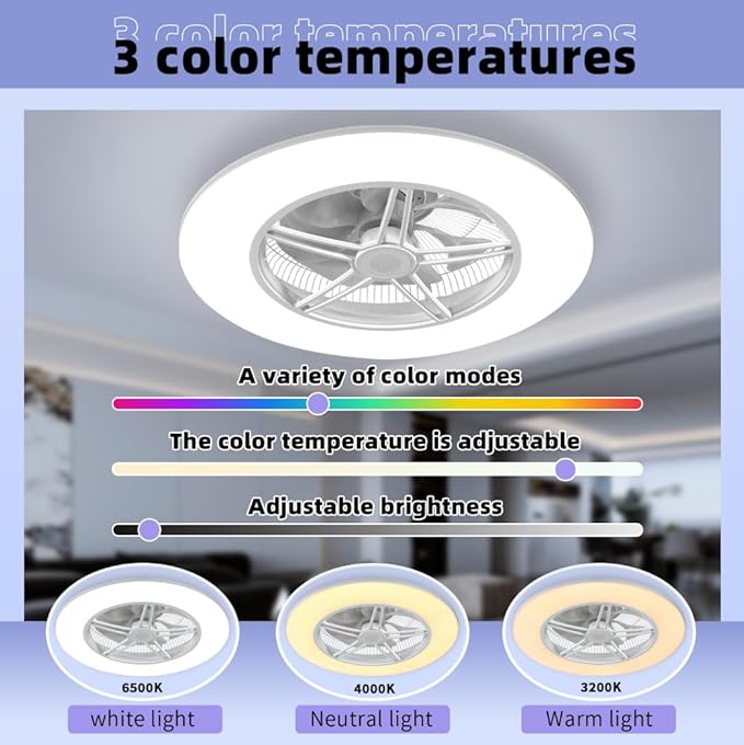 BAYSQUIRREL Alexa WiFi Low Profile Ceiling Fan with Light Flush Mount Enclosed Ceiling Fan 22" LED Dimmable Bladeless Ceiling Fans with Google Assistant/App Control,6 Speed Dimmable LED-RGB Lights