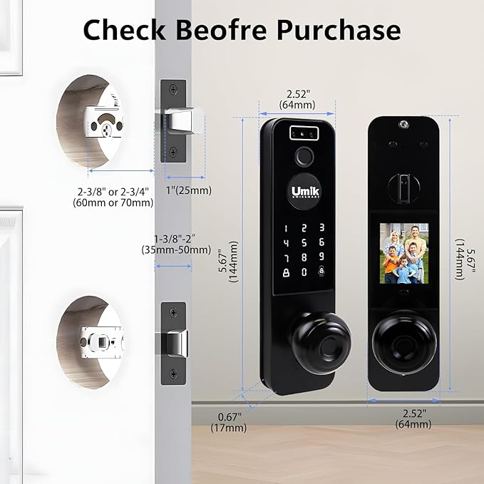 UMIKSMART Video Smart Door Lock with Camera, 3D Face Recognition & Fingerprint, WiFi Keyless Entry Deadbolt with Doorbell, Digital Keypad, Tuya App Control for Home Apartment, Black