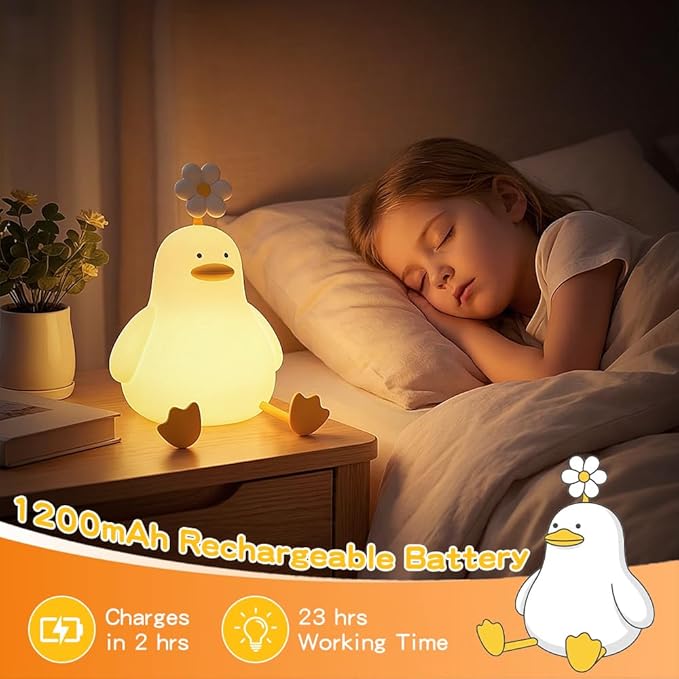 Cute Duck Night Light for Baby Kids Toddler, 3 Level Dimmable Squishy Duck Lamp, 30 Min Timer Off Nursery Bedside Nightlight, Rechargeable Touch Lamp for Bedrooms Living Room Decor Gift Ideas