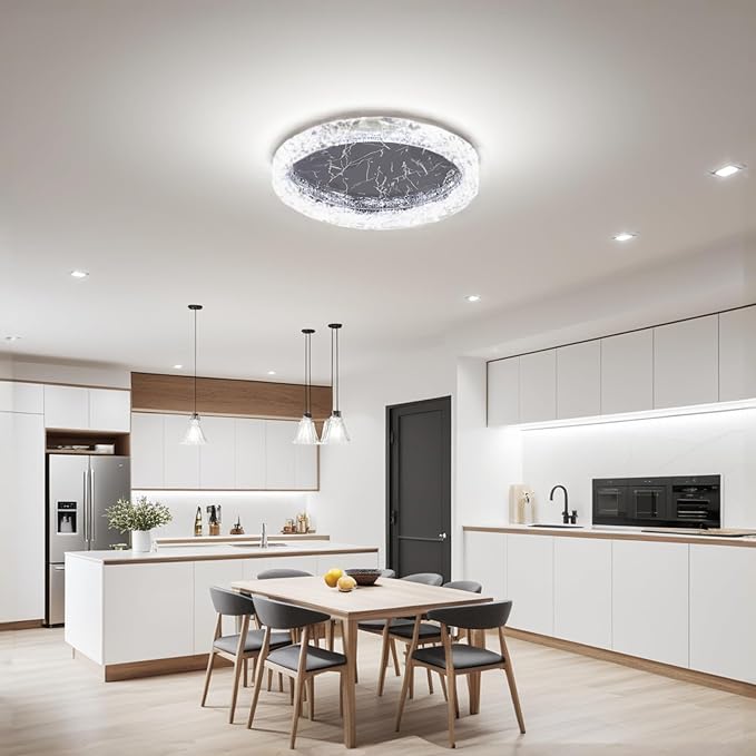 Black Modern Acrylic Ceiling Light, 11.8 inch Round LED Flush Mount Chandeliers Alternative Light Fixture with Stainless Stell Base for Dining Room Bedroom Low Ceiling, 24W 6500K