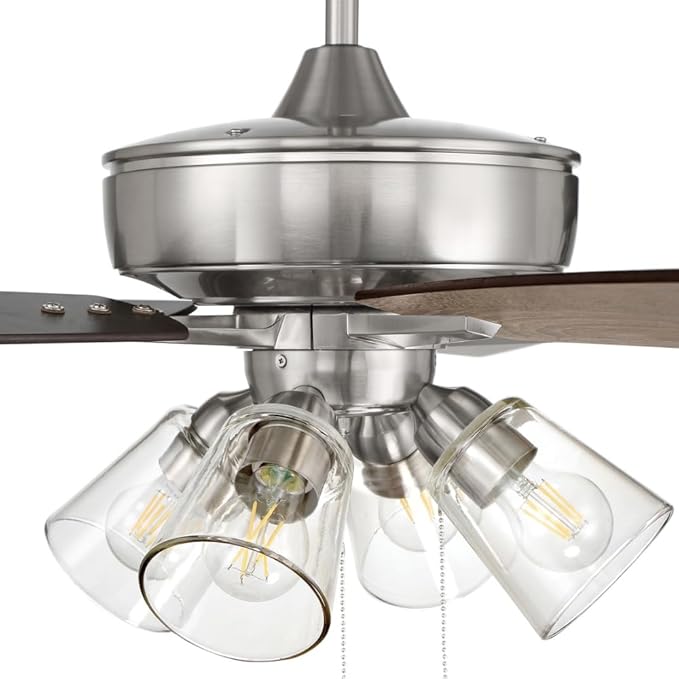 Craftmade S104BNK5-60DWGWN Super Pro 60" Ceiling Fan with LED Lights & Pull Chain, 5 Reversible Driftwood/Grey Walnut MDF Blades, Brushed Polished Nickel