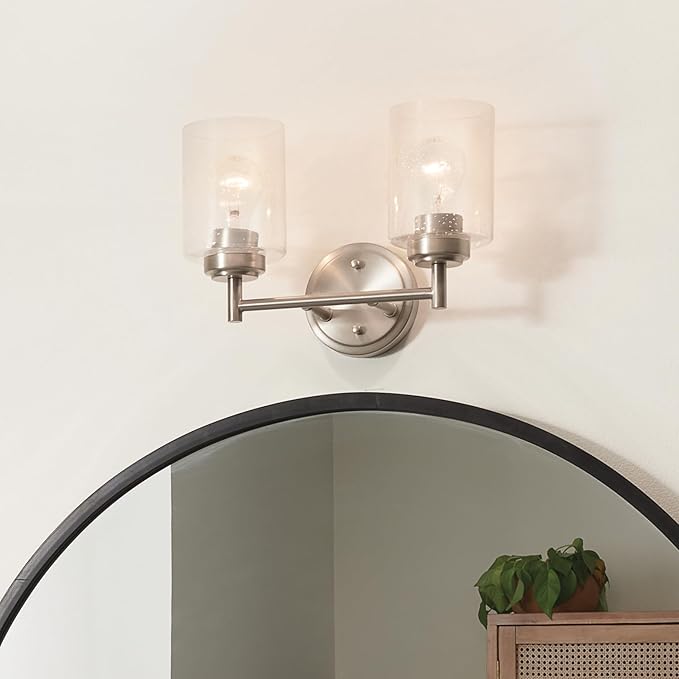 Kichler Winslow 12.75" Vanity Light in Brushed Nickel, 2-Light Transitional Bathroom Light with Clear Seeded Glass. (12.75" W x 9.25" H), 45885NI
