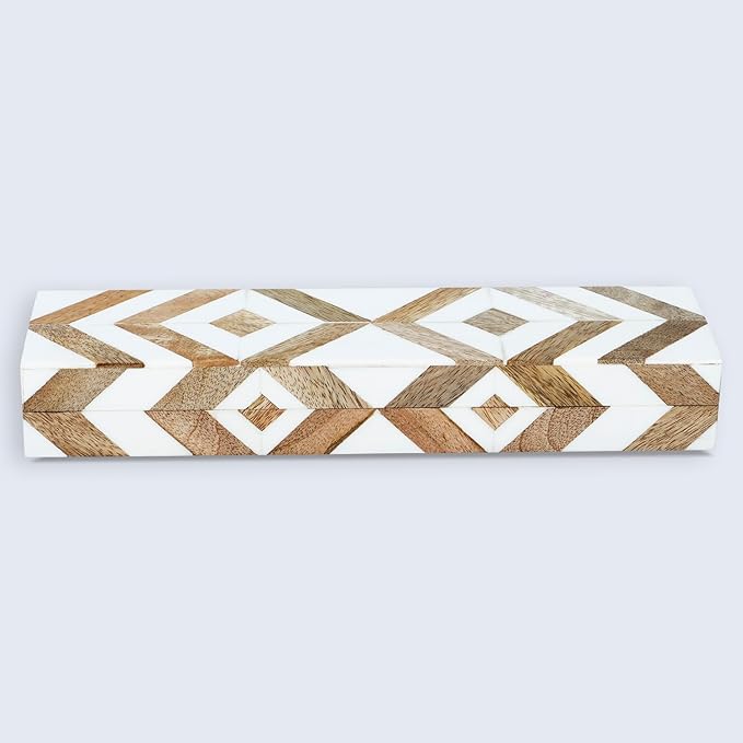 Handicrafts Home White Decorative Storage Box with Lid Wood Entryway Organizer Key Holder Box Console Table Storage for Hallway – Resin Inlay Marquet Array Collection- 10x2.5x1.5
