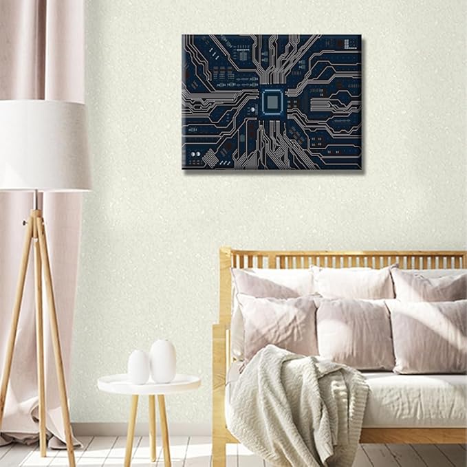 1 Panel Wall Decor CPU Concept Canvas Wall Art Technology Digital Wall Art Modern Artwork for Office Electronic PC Picture Print on Canvas Framed Ready to Hang for Living Home Decor 12X16 INCH
