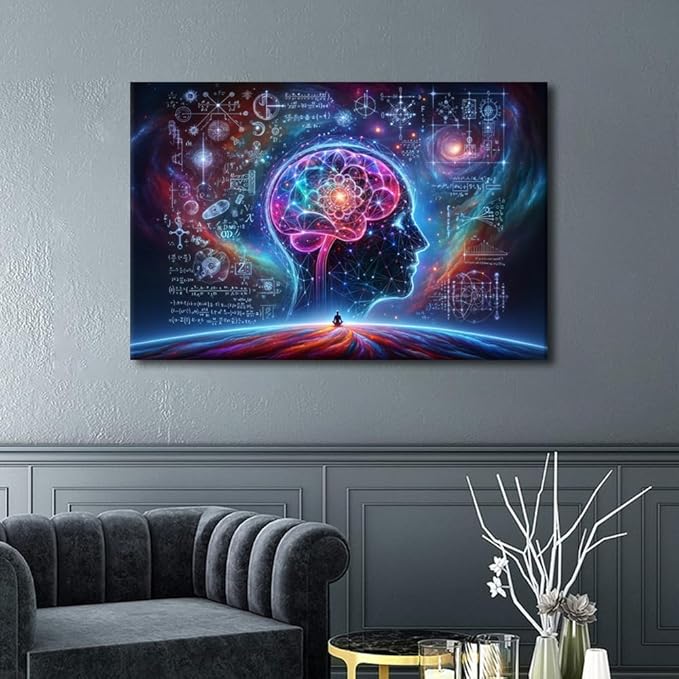 Canvas Wall Art for Living Room Artificial Intelligence Painting Artwork Robot Brain Posters and Prints House Decorations AI Paintings Wall Decor Neural Network Picture Hanging 24"Wx36"Hx1 Panel