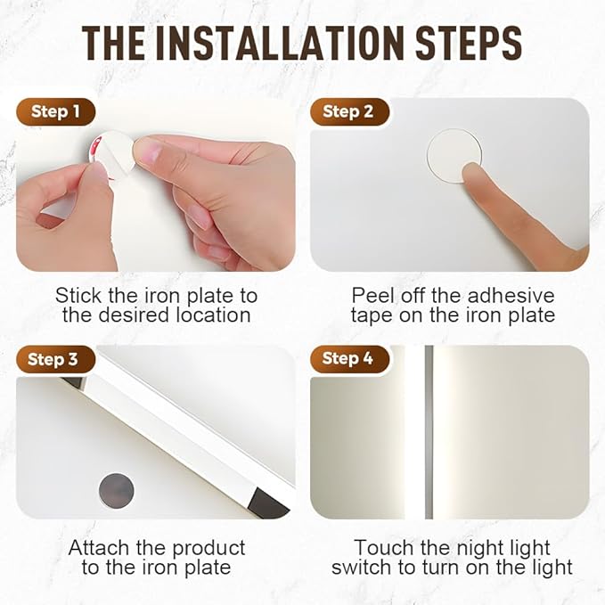 Punch-Free Smart Sensor Magnetic Rechargeable LED Lights, 2026 Upgraded Lntelligent Motion Sensor Light Strip, 3 Colors-Dimmable, Under Cabinet Lighting Wireless (4, White Light, 30cm/11.8in)