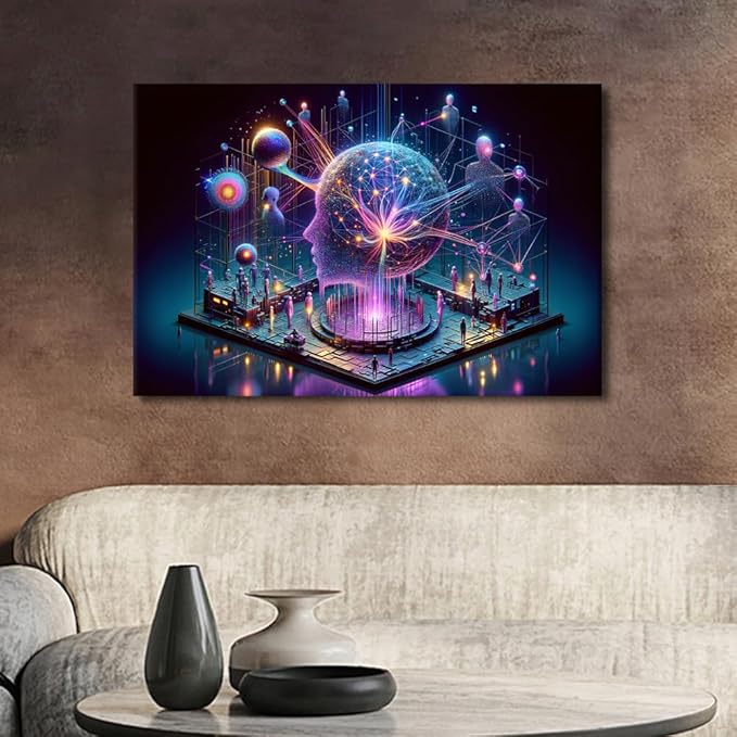Human Brain Wall Art for Living Room Artificial Intelligence Canvas Picture for Bedroom Wall Decor Neural Network Painting House Decorations for Room Office Posters and Prints 24"Wx36"Hx1 Panel