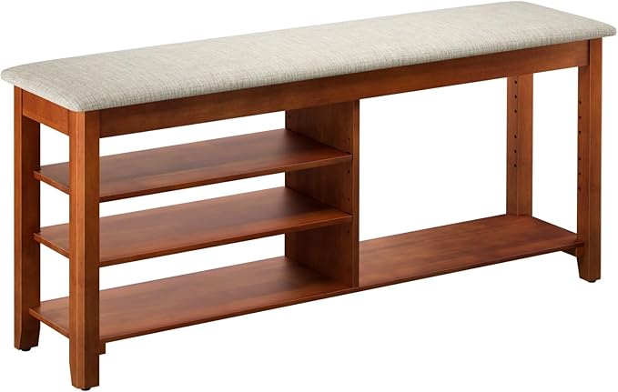 Shoe Bench with Flip-Top Storage, Solid Wood Entryway Bench with Cushion, Adjustable Shelf, Shoe Rack Front Door Entrance Organizer for Hallway, Living Room, Mudroom (Beige, 47.2" L)